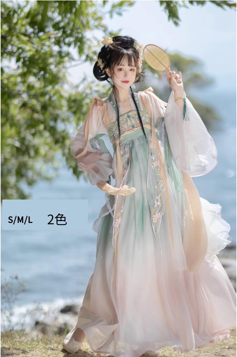 漢服 5点セット 刺繍 レディ風 トップス スカート 装飾リボン 蝶結び お姫系漢服 華やか チャイナ服 中華コスプレ衣裳 中華衣装 唐朝 中華ドラマ コスチューム 華流 ハロウィン 衣装 漢唐古典衣