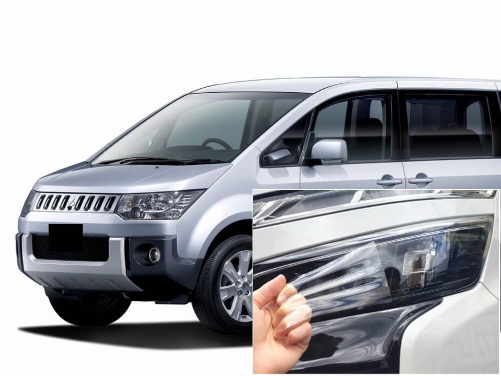 ヘッドライトプロテクションフィルム (デリカ D:5 CV5W) 車種専用 カット済み 左右セット ヘッドライト保護 D5 ミツビシ用