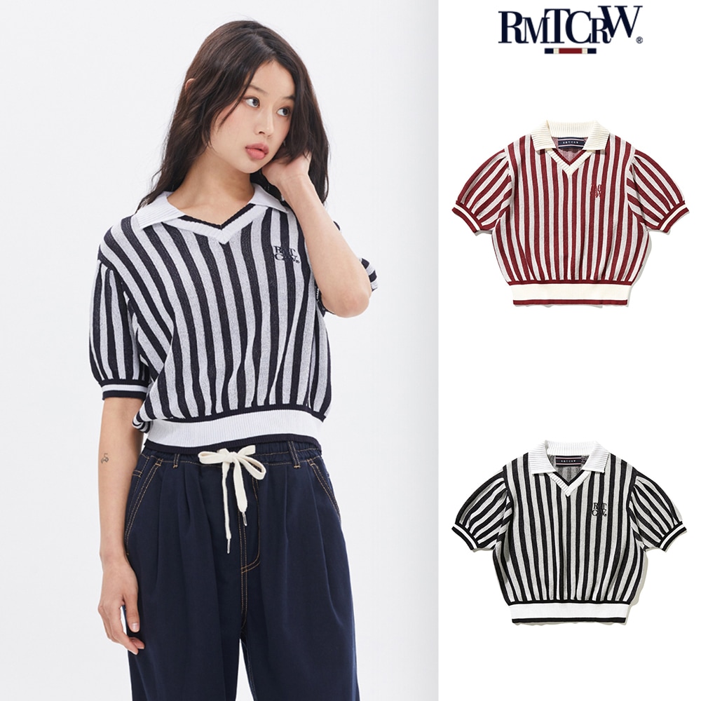 【ROMANTIC CROWN】STRIPE BALLOON KNIT TOP 6,525円