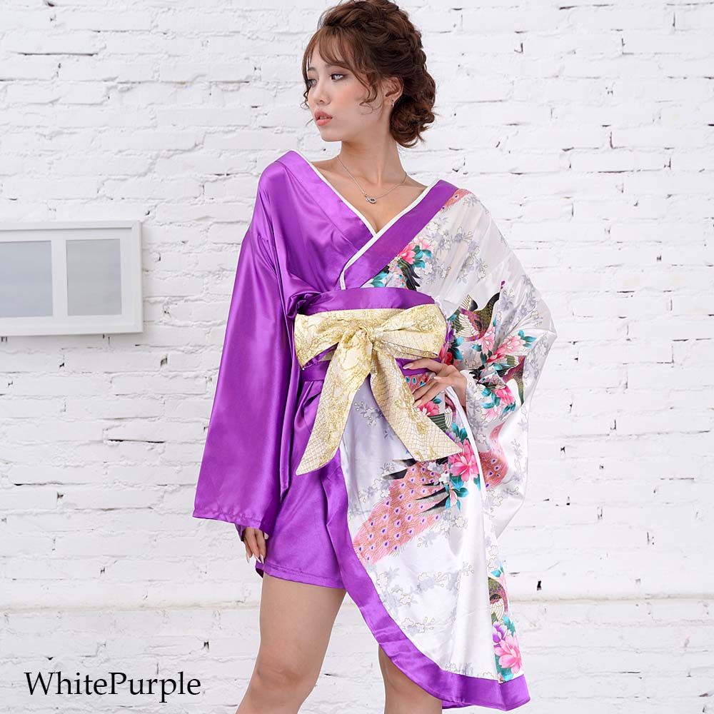 即納　スタイリッシュ　ツートンカラー　孔雀柄　アシンメトリー　花魁風　ミニドレス　コスプレ　イベント