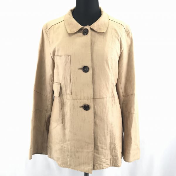 日本製ジャンニロジュディチェラムレザージャケット【40/Womens size-M程度/ベージュ】羊革/シングル/3ボタン/裏地総柄/Made in JapanBA553W