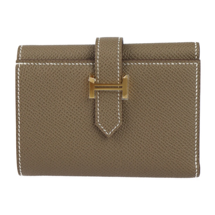 ベアン コンビネ 三つ折り財布 - ヴォーエプソン エトゥープ（エトープ） ゴールド金具 W刻印【本物保証】