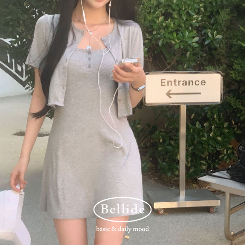 [MADE] デイリーキャミソールワンピース+クロップド半袖カーディガン op1275