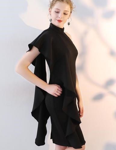 1527. フリルワンショルダードレス（ブラック） 2019 春夏 sale パーティー 結婚式 クラブ 誕生日 宴会 二次会 100,000円