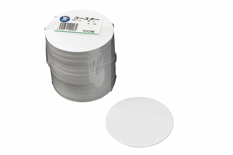 （まとめ買い）カミイソ産商 No.106 白丸コースター 絹目入りφ90（1mm） 100枚入 [x5]