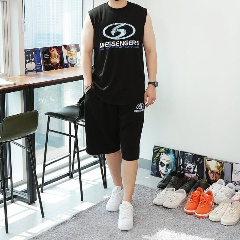 WMGメンズビッグサイズクラックナ염ヴィンテージタンクトップハーフパンツ