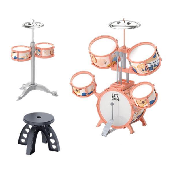 キッズ幼児用ドラムセット 教育用音楽玩具 軽量 スツール付き パーカッション楽器 子供の娯楽 D