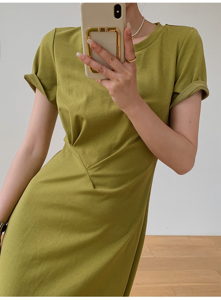 レディース ファッション ワンピース カジュアル Tシャツ ドレス 女性 夏 スリム スリット ミッドレングス スカート グリーン ＳＭＬ かわいい 大人可愛い きれいめ シンプル カジュアル 大人