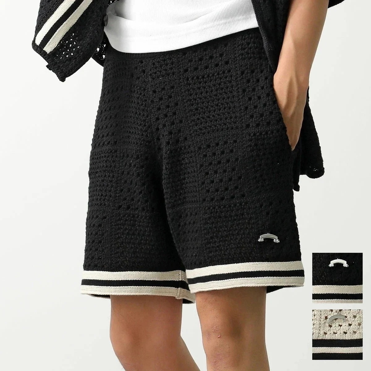 ASKYURSELF アスクユアセルフ ハーフパンツ BANNED KNIT BASEBALL SHORTS メンズ ニット かぎ針編み コットン カラー2色 【mega】