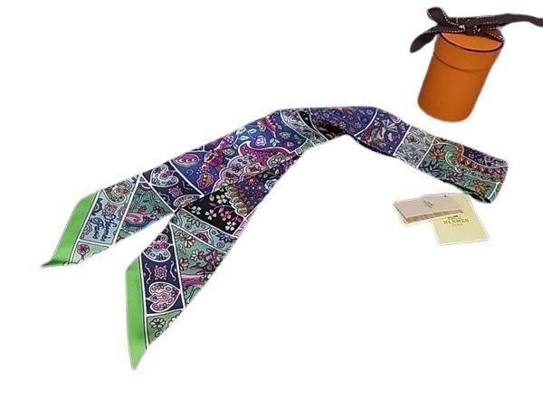 リボンスカーフ ツイリー シルク100％ 062983S 01 Au Pays des Oiseaux Fleurs 咲く鳥たちの国で マルチカラー マフラー ブランド 高級【本物保証】