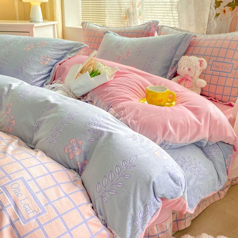 牛乳の絨 4点セット 珊瑚の絨 両面の絨 厚い 静電気防止布団カバー セット 3点セット 4点セット シングル ダブル セミダブル　布団 シーツ ホワイト　シンプルデザイン　北欧 ボックスシーツ