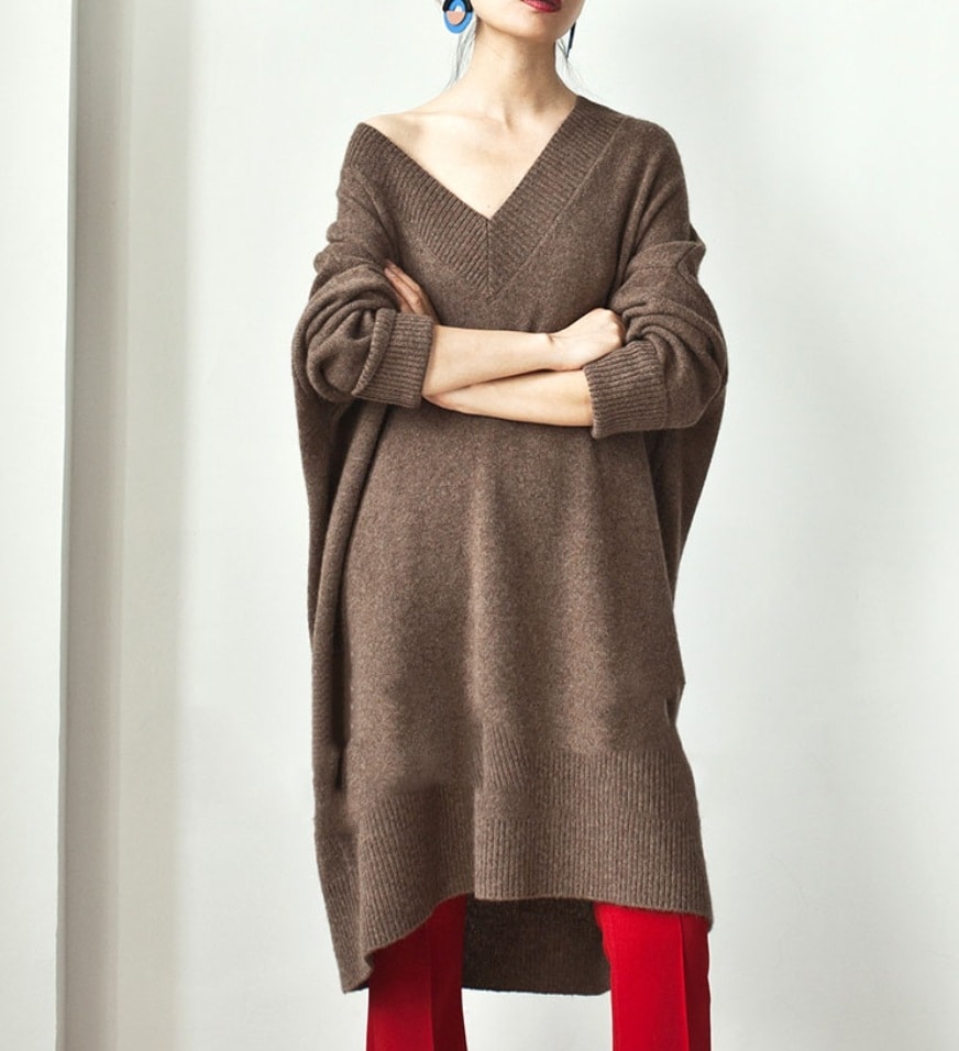 デート モテアイテム ざっくりニット ニットワンピ 長袖 Vネック ウール 可愛い きれいめ 上品 おしゃれ かっこいい 可愛い ラブリー キュート ガーリー クール モード系 セクシー