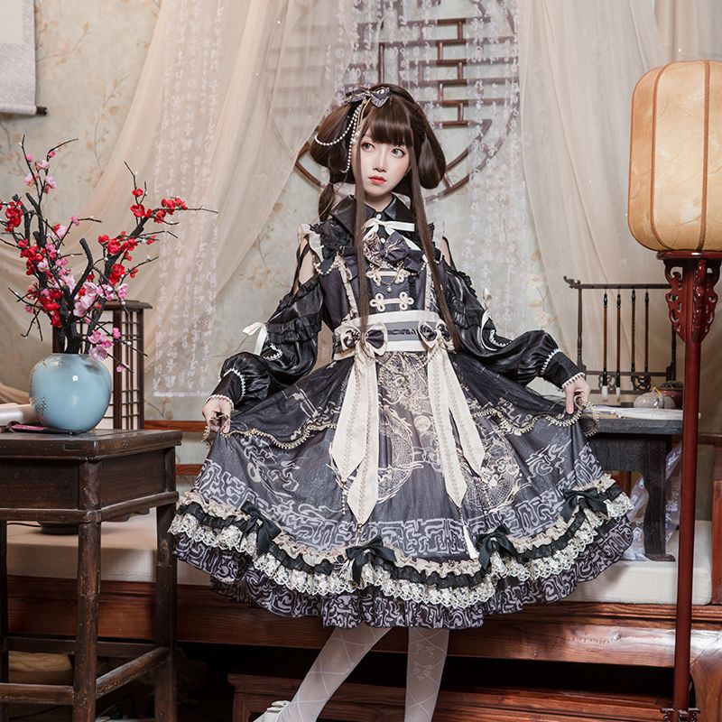 【現物】豹は猫オリジナルlolita悦龍詩韻中華古風セットのケーキスカートを着た