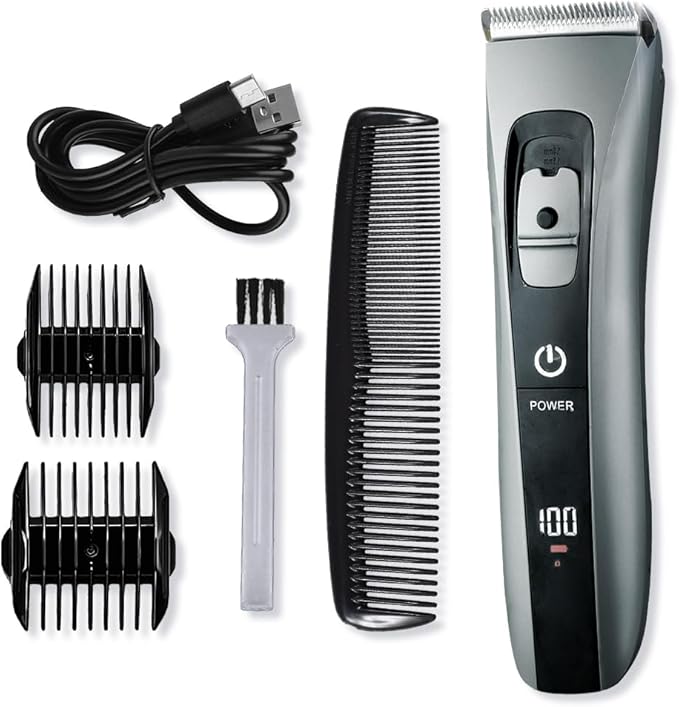 バリカン メンズ 電動バリカン USB充電式 IPX7防水 刈り長さ調節 アタッチメント付き ヘアカッター コードレス LEDディスプレイ バッテリー残量表示 散髪 男性用 子供用 家庭用 業務用 プ