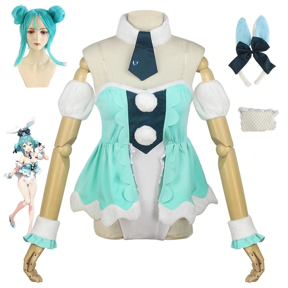 Miku初音ミクcosアニメ衣装フルセットセクシーc服白バニーガールコスプレコスチューム今日は30パーセント