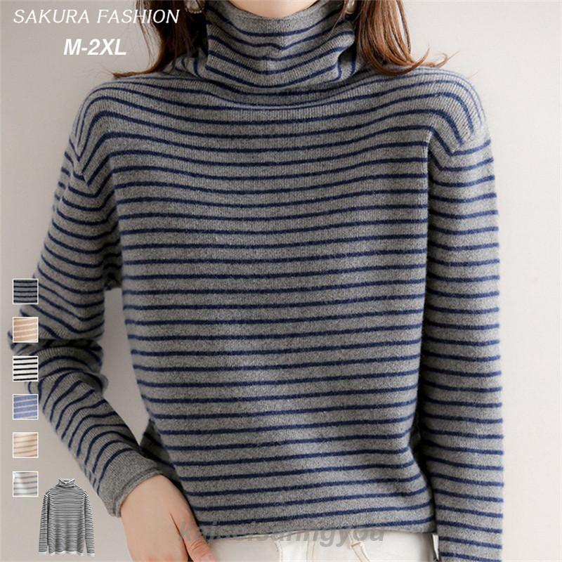 安い商品 今日だけ ニット レディース トップス セーター 長袖 ゆったり 冬 秋 春 ニットウエア ハイネック タートルネック ボーダー ウール混 シンプル ニットセーター ギフトポイント