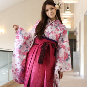 レンタル卒業式 袴 レンタル 女 袴セット 女 卒業式袴セット2尺袖着物＆袴 フルセットレンタルクリーム地にピンク牡丹＆金ハート安いハカマ はかま rental 22,126円