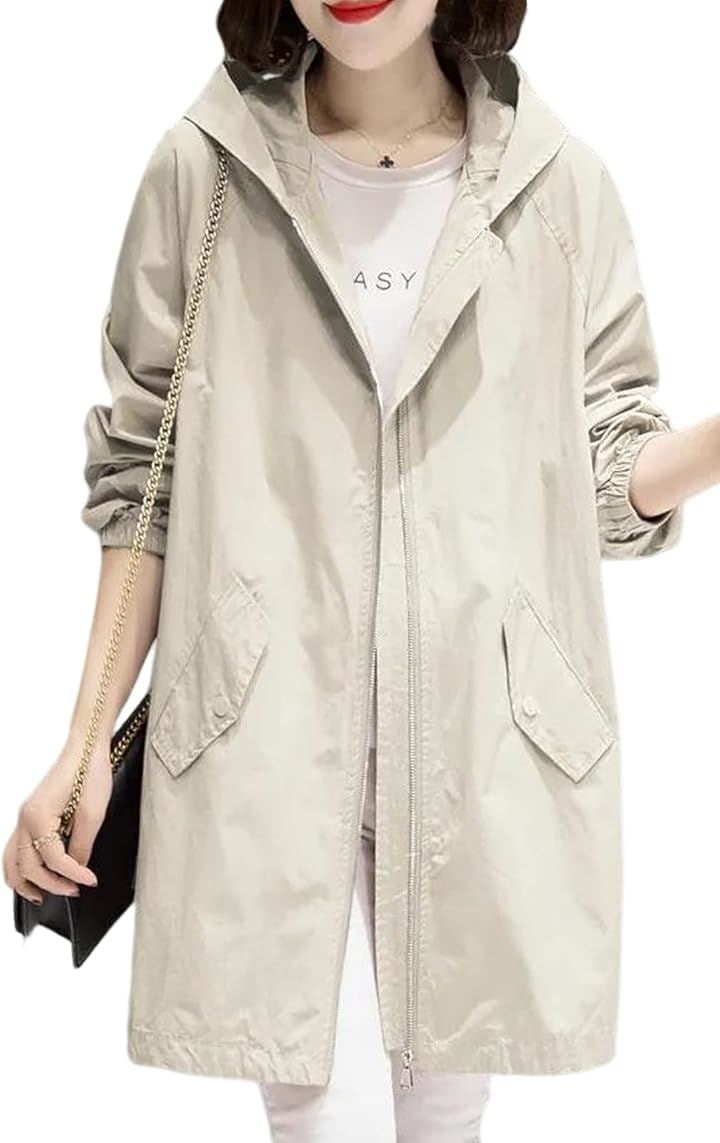 マウンテンパーカー 長め丈 アウター ブルゾン レディース 春 秋 フード付き 裏地あり スプリングコート フィールドコート カメラマン だぼパーカー(オフホワイト, 2XL)
