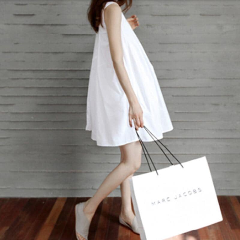 2color レディース ワンピース ノースリーブ フレア ひざ丈 ラウンドネック シンプル