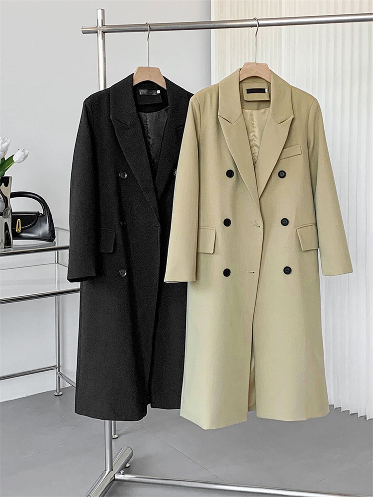 早い者勝ち ピュアカラー ロングセクション ダブルボタン 秋 ゆったりする カジュアル コート スーツ