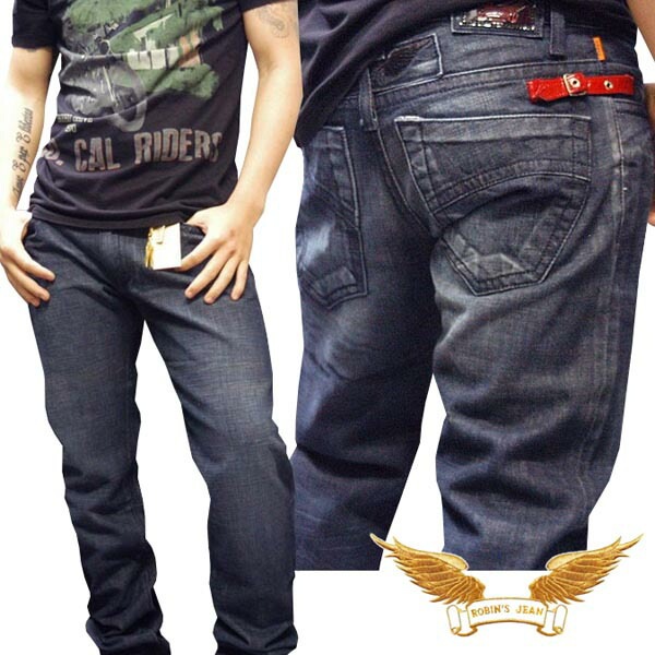 ロビンズジーン メンズ デニム ストレート パンツ ROBIN S JEAN LEATHER レッド ベルト DARK 147 safari サファリ レオン オーシャンズ 雑誌 掲載 ハイブランド