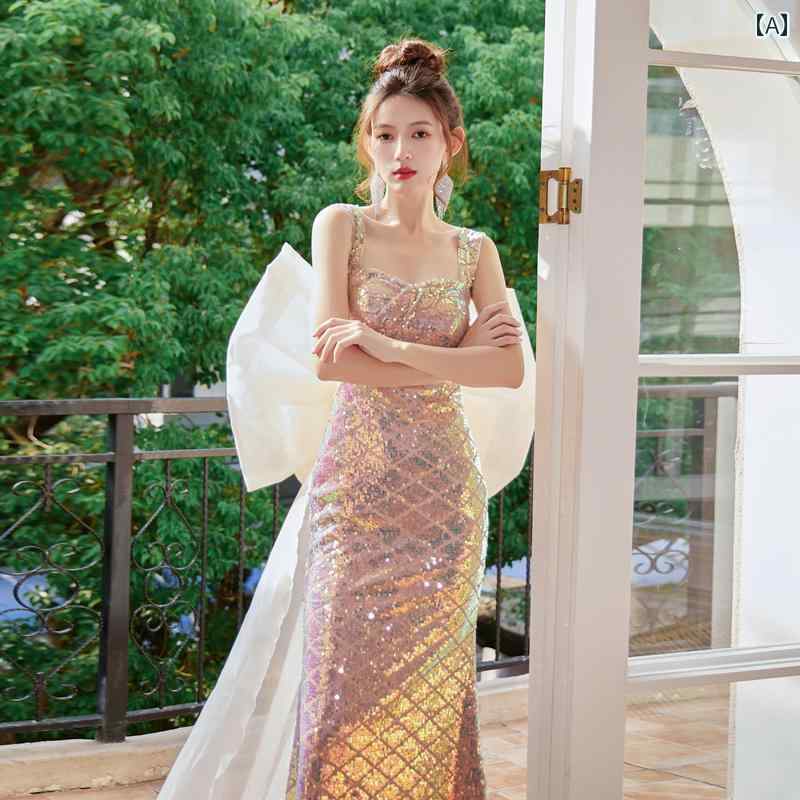 ドレス　パーティー　レディース マーメイド ラブ ソング ドリー タン オーバー サイズ 蝶 結び フィッシュ テール ドレス キラキラ バースデー パーティー ミニ