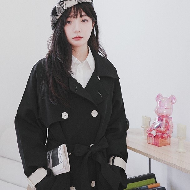 トレンチコート ブラック アウター スリム 細身 ストレート スマート かわいい きれいめ シンプル