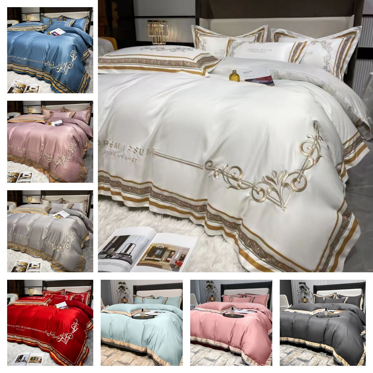 フィレンツェ ぜいたく感 刺繍 布団カバーセット 掛け布団カバー 韓国ファッション 敷布団カバー セット ベッドカバー 寝具セット接触冷感 模造シルク 防臭 防ダニ 枕カバー