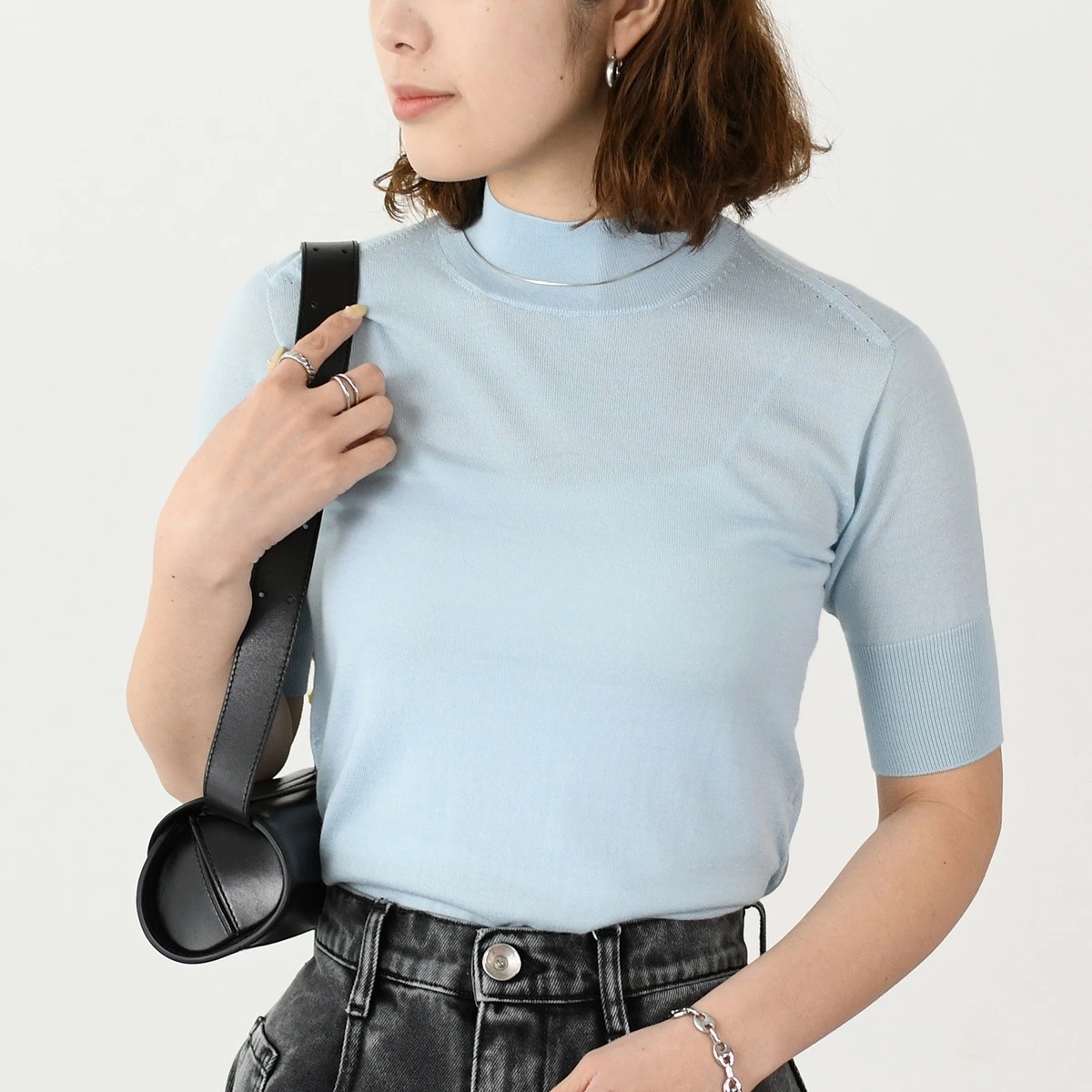 ニット クルーネックセーター トップス セーター J01GP0004 J14501 レディース 456 水色 LIGHT BLUE 半袖 人気 おすすめ ハイネック