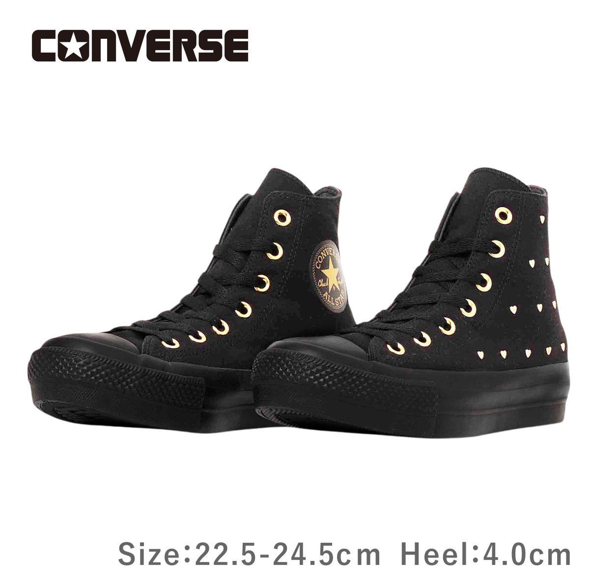 ALL STAR PLTS HEARTSTUDS HI オールスター ハートスタッズ ハイ レディース スニーカー ブラック 厚底 靴