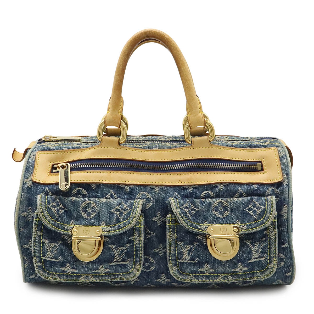 モノグラムデニム ネオスピーディ ハンドバッグ ミニボストンバッグ ブルー 青 M9501