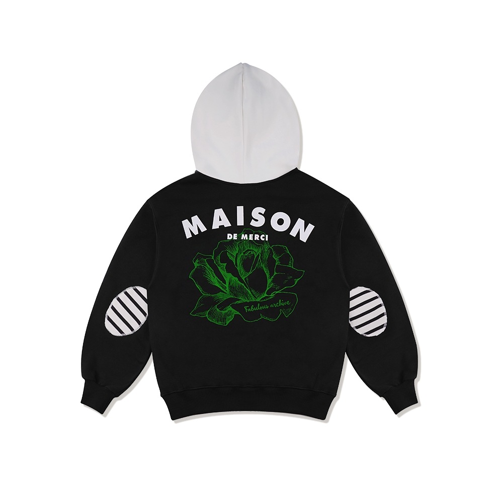 ファビュラスアーカイブユニセックスヘビーウェイト 2トーンミックスエルボーパッチパーカーブラック (FCC3TS471M)