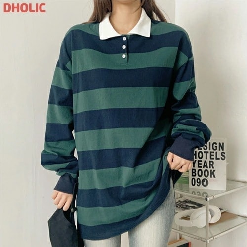 コットンカラーボクシーボーダーポロカラーTシャツ・1937019