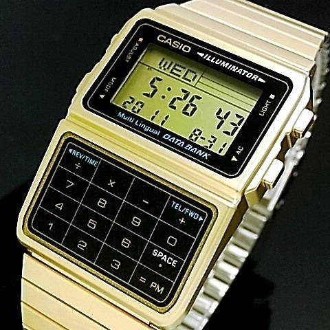 新しく着き CASIO/Data 海外モデル メタルベルト ゴールド Bankカシオ/データバンクDBC-611G-1 メンズ腕時計