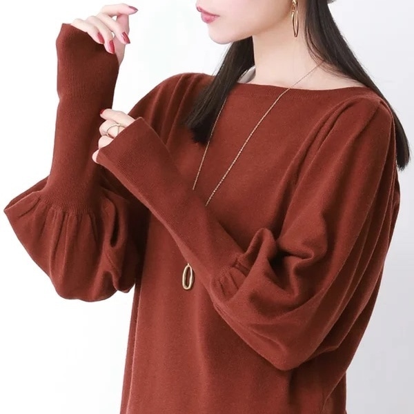 トップス カットソー 長袖 ボートネック マトンスリーブ ボリューム袖 プルオーバー ミディアム丈 かわいい 大人可愛い きれいめ シンプル 上品 おしゃれ かっこいい カジュアル こなれ感 個性的
