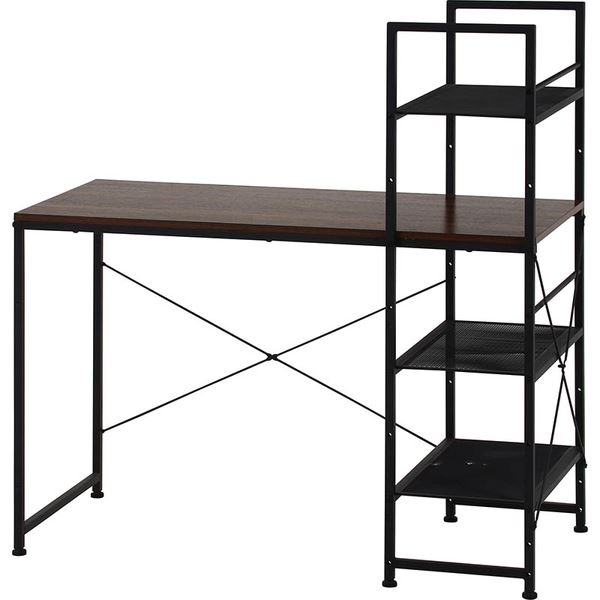 左右組み換えラック付きデスク BR ブラウン 組立品