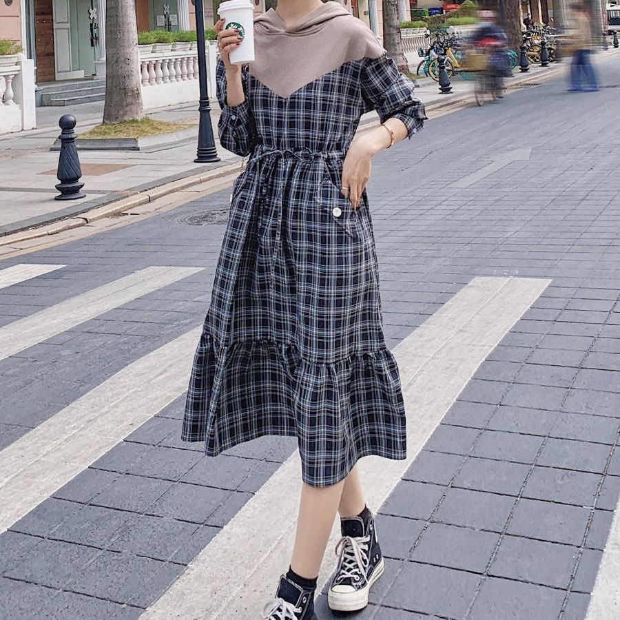 即納 ワンピース レディース パーカー 長袖 春秋 フード付き 9814