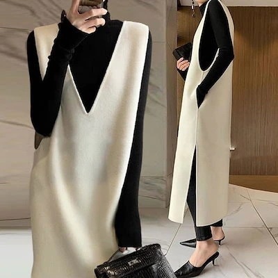 【目を奪われる】 エレガント ノースリーブ スリット Vネック ロングワンピース