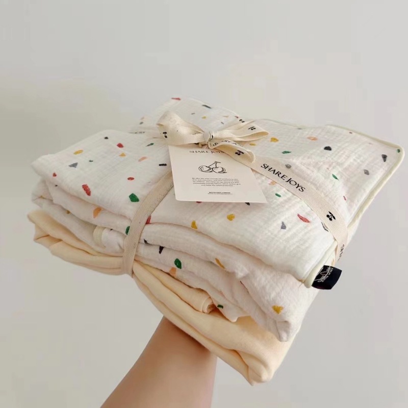 純綿の春夏のロマンチック花火レトロキュート2重ガーゼシーツボックスシーツ掛け布団カバーの4時セット3