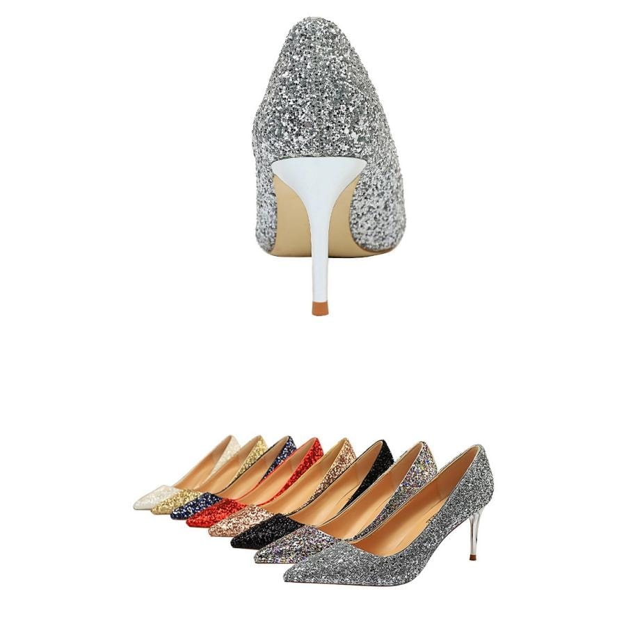 スタイルアップ！ヒールパンプス グラデーション パンプス 黒 ポインテッドトゥ レディース 靴 ヒール7cm キラキラ ゴールド シルバー 美脚 走れる パーティー キャバ嬢 二次会 orange 5,074円