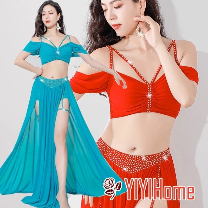 2026年新製品 ベリーダンス ダンス衣装 セット ハロウィン コスプレ 仮装 パーティー 余興用 レッスン着 トップス スカート(インナーパンツ付き)2点セット 社交ダンス　発表会　ラテンダンス　演