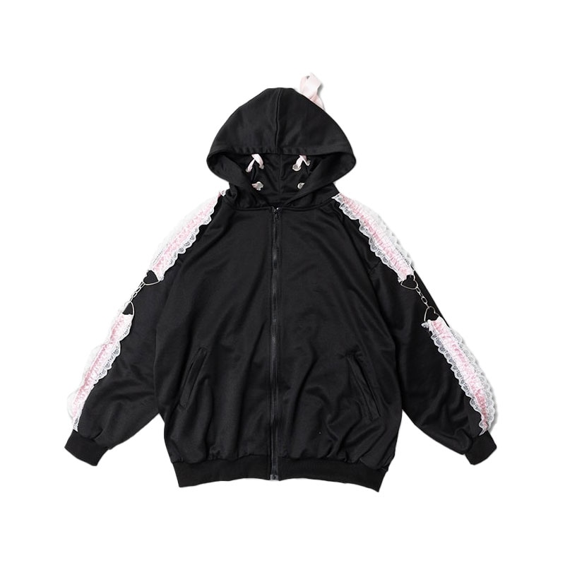 ACDC RAG LOVE PUNK ZIPパーカー 長袖 原宿系 原宿 ファッション 地雷系 地雷 病みかわいい 病みかわ ハート リボン ブラック/ピンク 4,959円