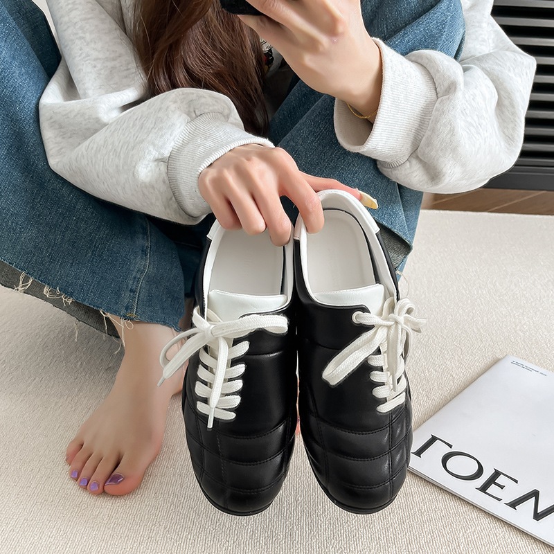 牛革バージョン韓国版斜めストラップドイツトレーニングシューズ2025新作バレエスポーツレディースシューズ秋冬オールマッチサッカーランニングシューズ