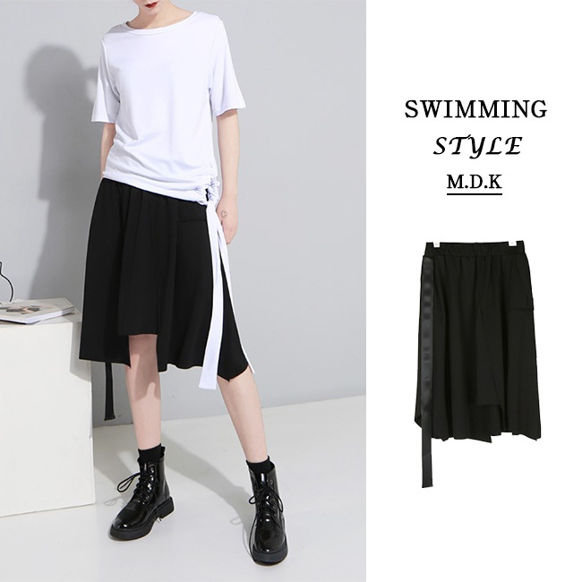 美脚 ひざ丈 スカート カジュアル ボトムス ゆったり レディース オシャレ　ブラックスカート 5,773円