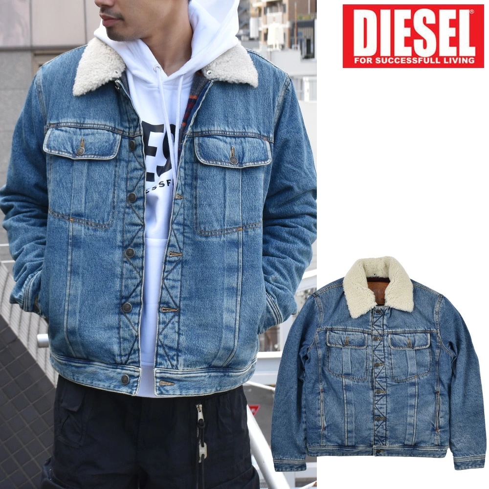 ディーゼル デニムジャケット メンズ ボア付き Gジャン アウター ミディアムブルー DIESEL D-UNIKO-SP[a031590afas01]