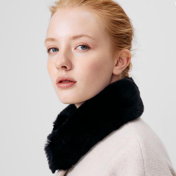 DBMU2F985 [FUR] 女性 ブラック レックスファー マフラー