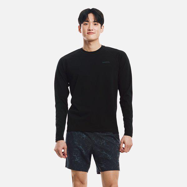 [] メンズ リラックスフィット クラック配色ラッシュガード ブラック (B6SMWRG101BLK)