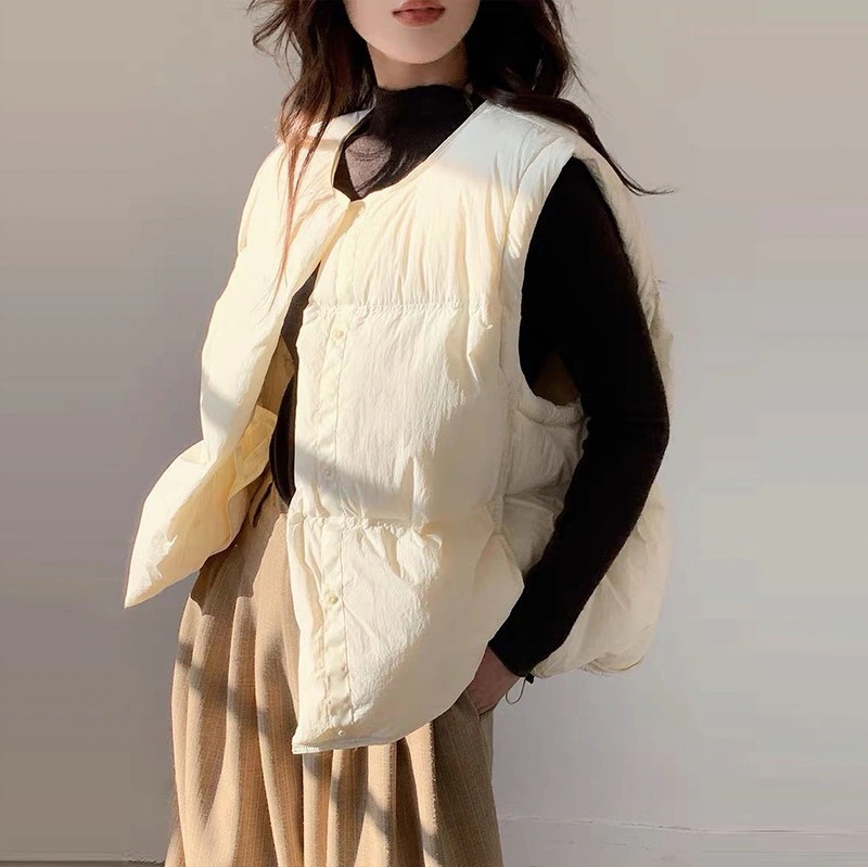 ハイロフト ダウンベスト 秋冬 90% ダックダウン ラウンドネック シュークリーム縫い