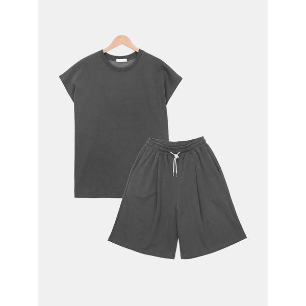 メンズ夏ノースリーブバンディングショートパンツコットンTシャツセットアップSNE055_P400126774