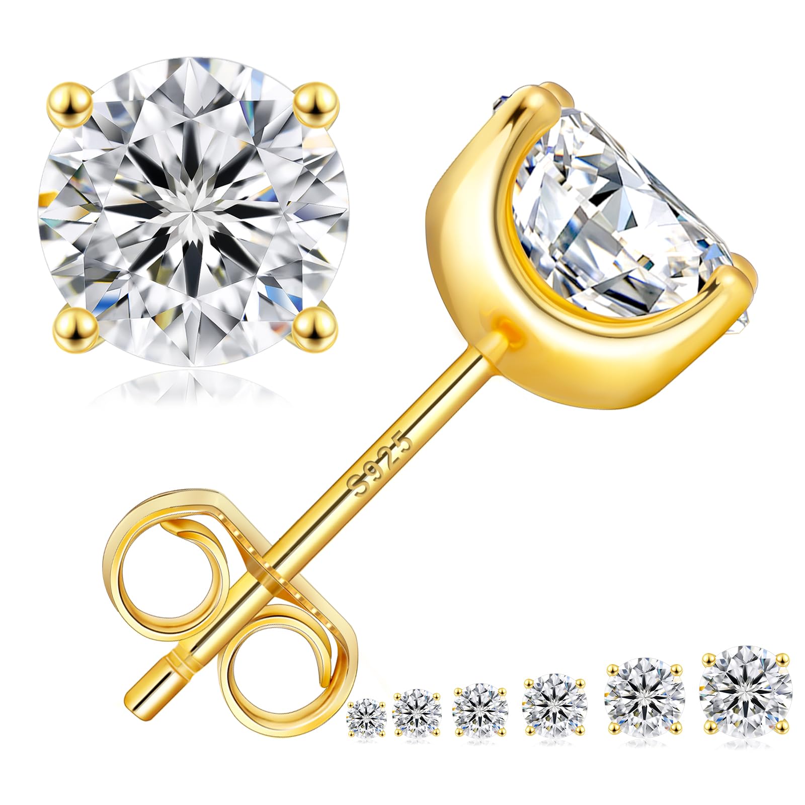 KRKC モアッサナイトピアス 計0.6/1.0/1.2/1.6/2.0/3.0カラット シルバー925 金属アレルギー対応 レディース/メンズ 一粒ピアス ダイヤモンド モアサナイト スタッドピアス